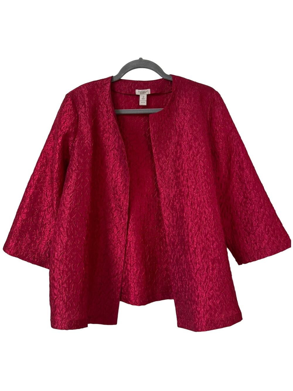 Easywear by Chico's Size 2 (Large) Red Crepe 3/4 Sleeve Open Jacket